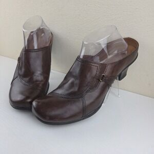EARTH SPIRIT Classics Emma Brown Leather Slip On Mule  Heels Shoes Women's Sz 11